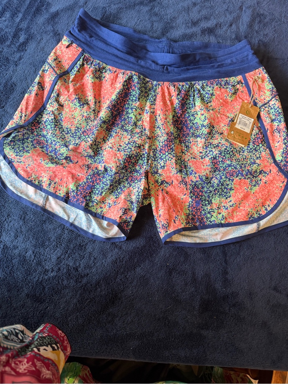 Women's Coral Floral Athletic Shorts with Blue Trim